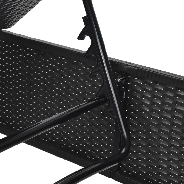 [US Warehouse] 7 in 1 Outdoor Rattan Adjustable Recliner with Cushion + Side Table Set