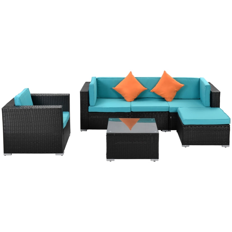 [US Warehouse] 19 in 1 Outdoor Rattan Sectional Cushioned Free Combination Four-seat Sofa + Chair + CoffeeTable + 2 Pillows Furniture Set