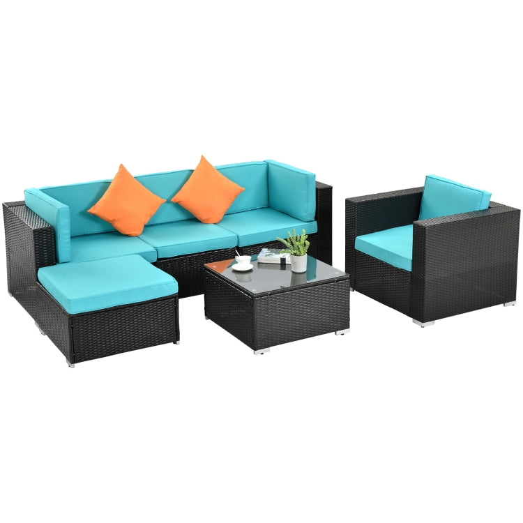 [US Warehouse] 19 in 1 Outdoor Rattan Sectional Cushioned Free Combination Four-seat Sofa + Chair + CoffeeTable + 2 Pillows Furniture Set