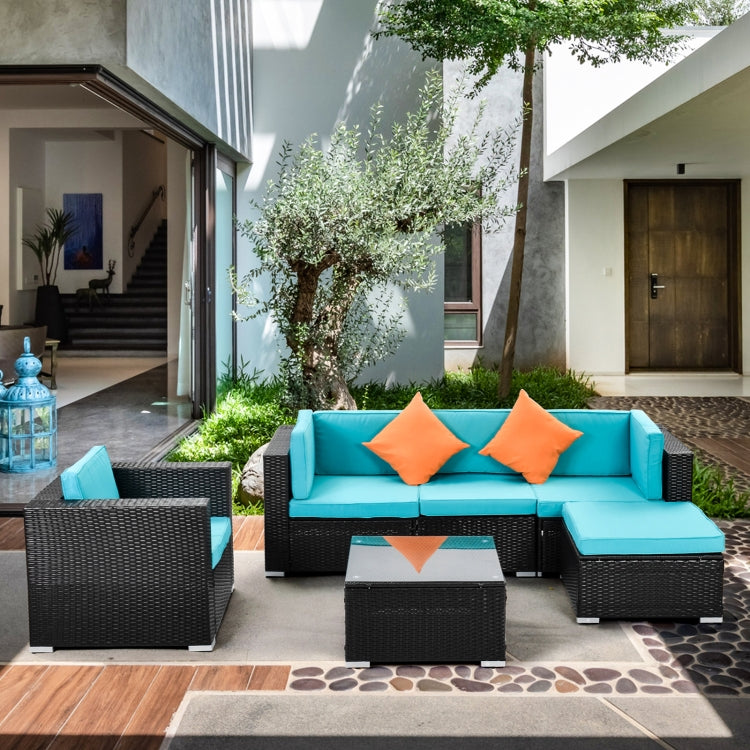 [US Warehouse] 19 in 1 Outdoor Rattan Sectional Cushioned Free Combination Four-seat Sofa + Chair + CoffeeTable + 2 Pillows Furniture Set