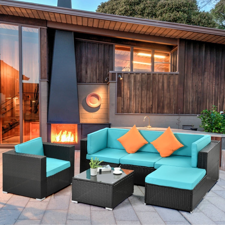 [US Warehouse] 19 in 1 Outdoor Rattan Sectional Cushioned Free Combination Four-seat Sofa + Chair + CoffeeTable + 2 Pillows Furniture Set