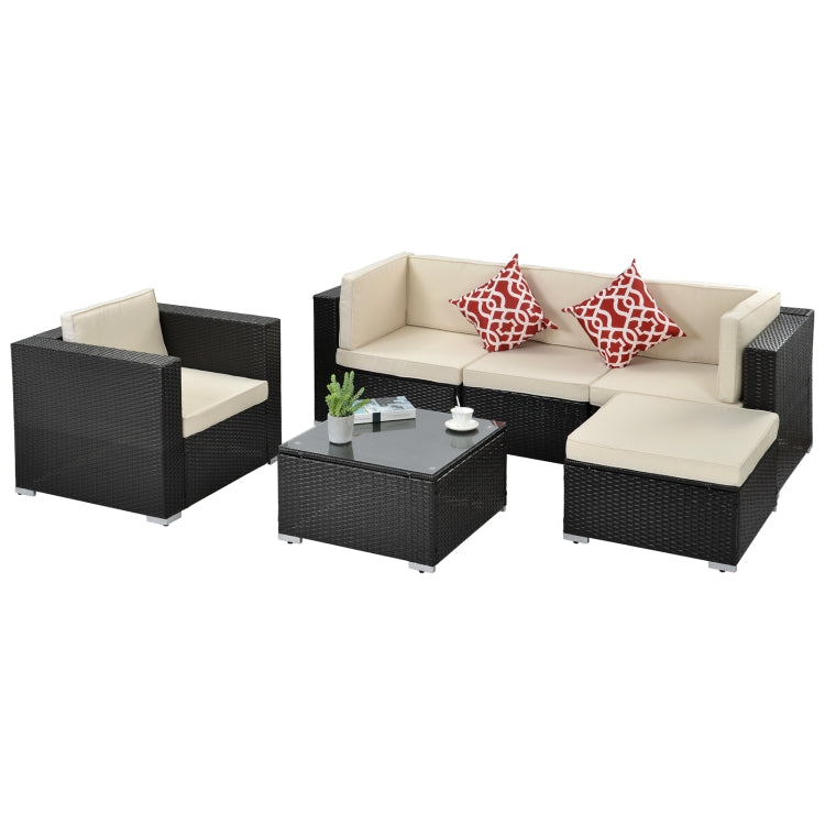 [US Warehouse] 19 in 1 Outdoor Rattan Sectional Cushioned Free Combination Four-seat Sofa + Chair + CoffeeTable + 2 Pillows Furniture Set