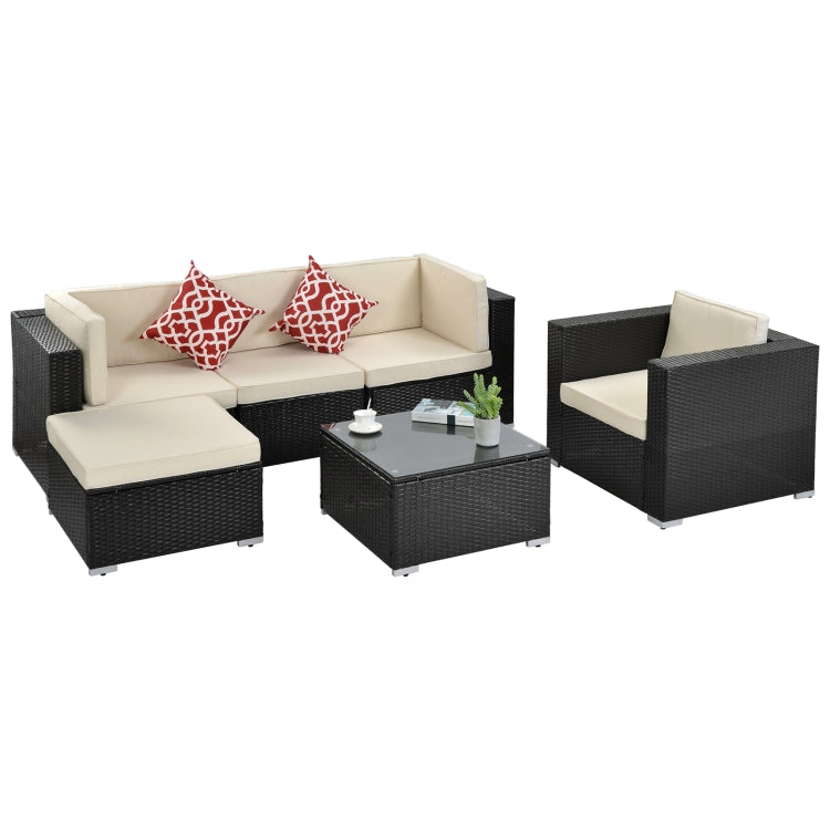 [US Warehouse] 19 in 1 Outdoor Rattan Sectional Cushioned Free Combination Four-seat Sofa + Chair + CoffeeTable + 2 Pillows Furniture Set