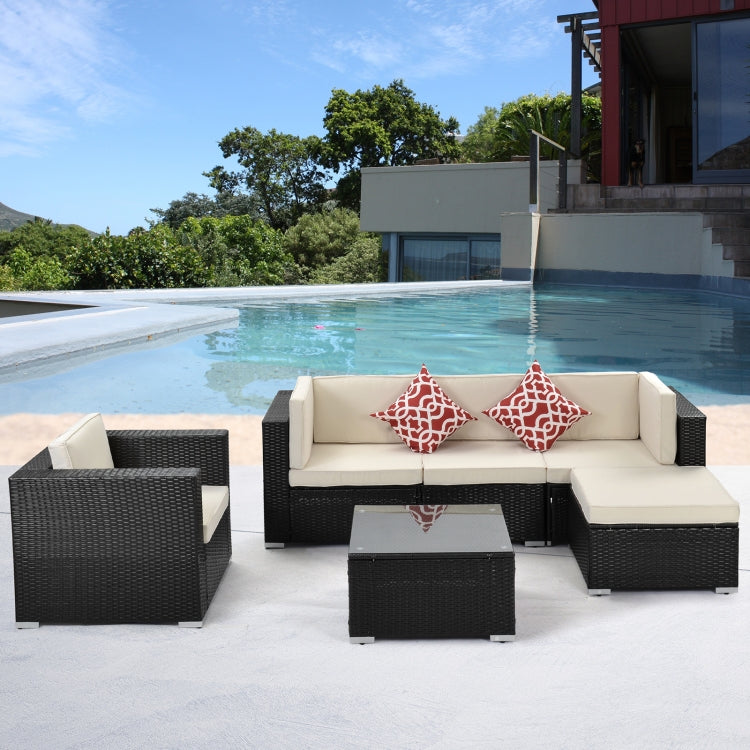 [US Warehouse] 19 in 1 Outdoor Rattan Sectional Cushioned Free Combination Four-seat Sofa + Chair + CoffeeTable + 2 Pillows Furniture Set