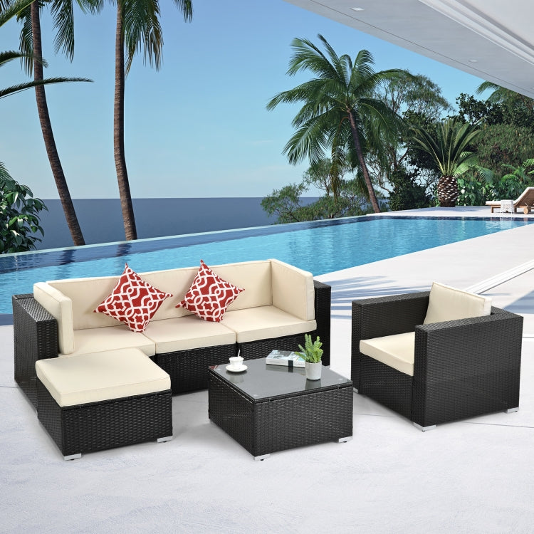 [US Warehouse] 19 in 1 Outdoor Rattan Sectional Cushioned Free Combination Four-seat Sofa + Chair + CoffeeTable + 2 Pillows Furniture Set