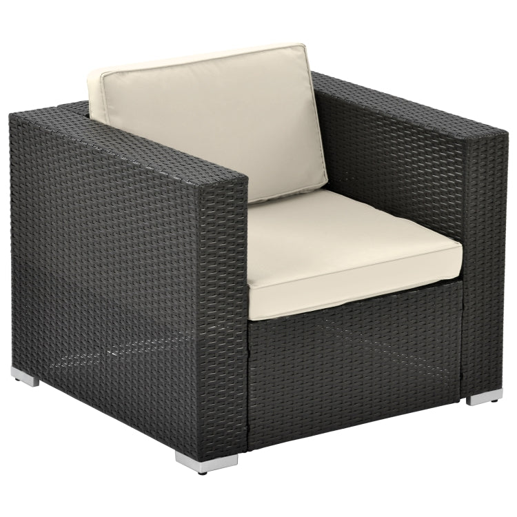 [US Warehouse] 19 in 1 Outdoor Rattan Sectional Cushioned Free Combination Four-seat Sofa + Chair + CoffeeTable + 2 Pillows Furniture Set