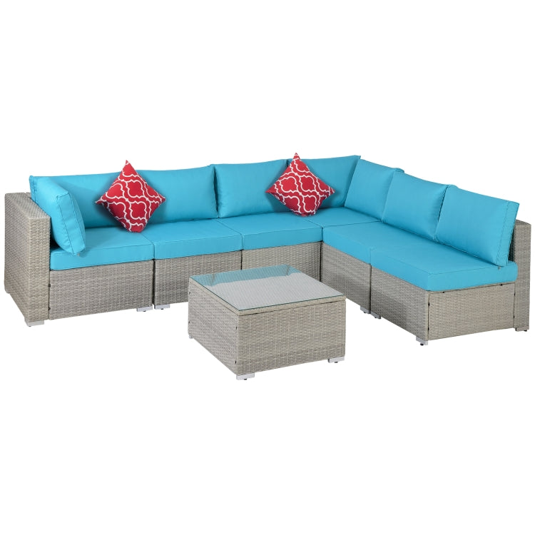 [US Warehouse] 23 in 1 Outdoor Rattan Sectional Cushioned Free Combination Six-seat Sofa + CoffeeTable + 2 Pillows Furniture Set
