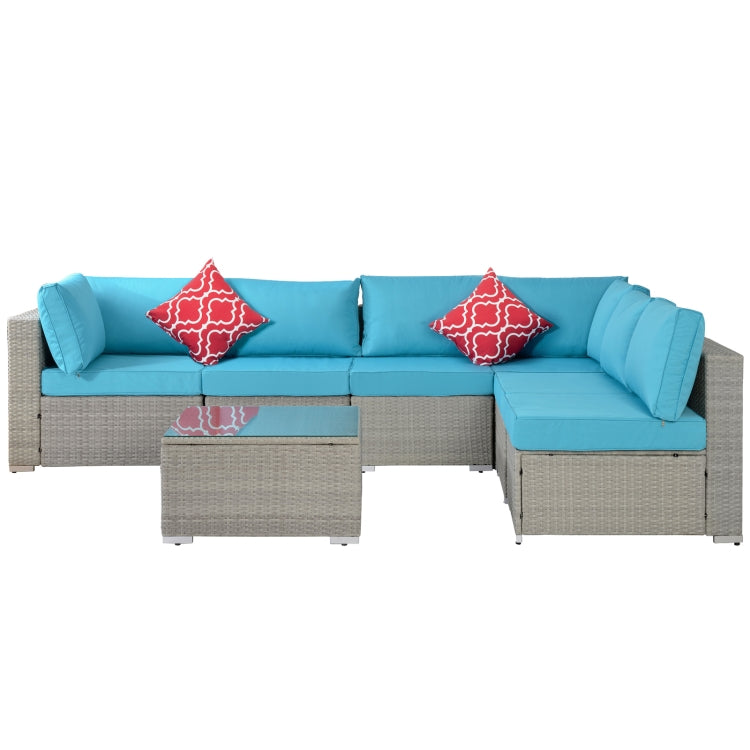 [US Warehouse] 23 in 1 Outdoor Rattan Sectional Cushioned Free Combination Six-seat Sofa + CoffeeTable + 2 Pillows Furniture Set