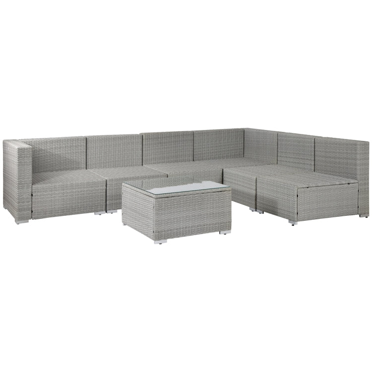 [US Warehouse] 23 in 1 Outdoor Rattan Sectional Cushioned Free Combination Six-seat Sofa + CoffeeTable + 2 Pillows Furniture Set