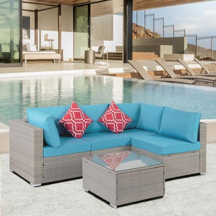 [US Warehouse] 17 in 1 Outdoor Rattan Sectional Cushioned Free Combination Four-seat Sofa + CoffeeTable + 2 Pillows Furniture Set