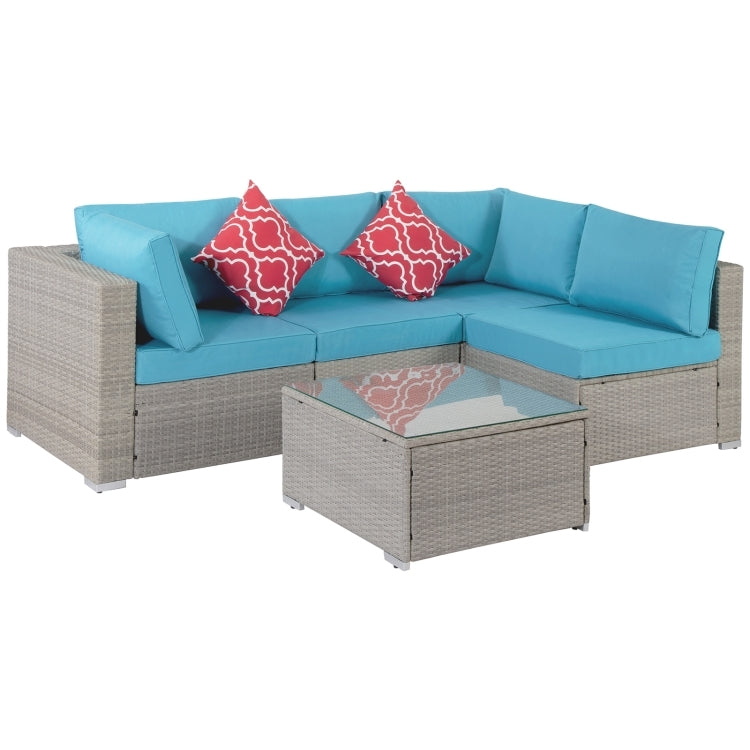 [US Warehouse] 17 in 1 Outdoor Rattan Sectional Cushioned Free Combination Four-seat Sofa + CoffeeTable + 2 Pillows Furniture Set