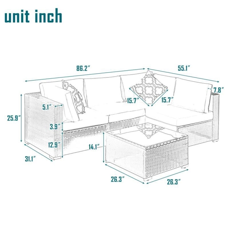 [US Warehouse] 17 in 1 Outdoor Rattan Sectional Cushioned Free Combination Four-seat Sofa + CoffeeTable + 2 Pillows Furniture Set