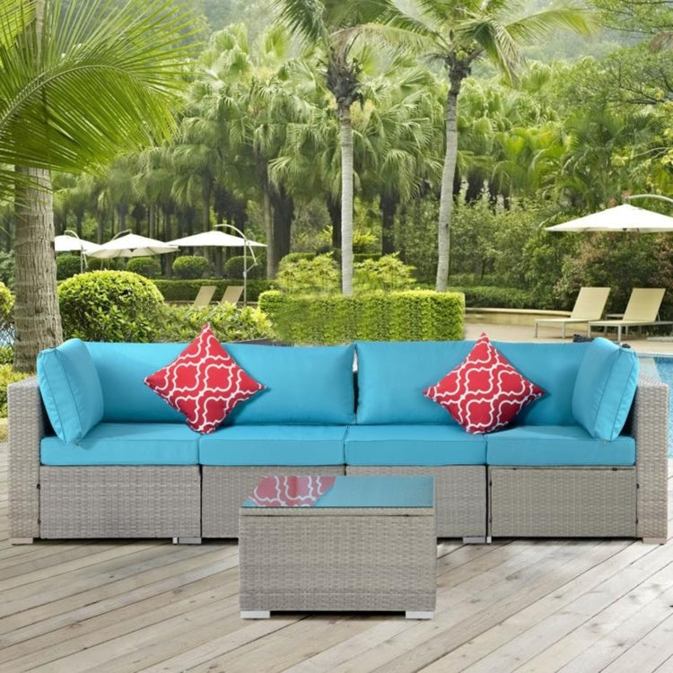 [US Warehouse] 17 in 1 Outdoor Rattan Sectional Cushioned Free Combination Four-seat Sofa + CoffeeTable + 2 Pillows Furniture Set