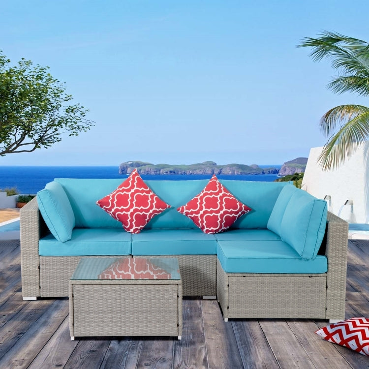 [US Warehouse] 17 in 1 Outdoor Rattan Sectional Cushioned Free Combination Four-seat Sofa + CoffeeTable + 2 Pillows Furniture Set