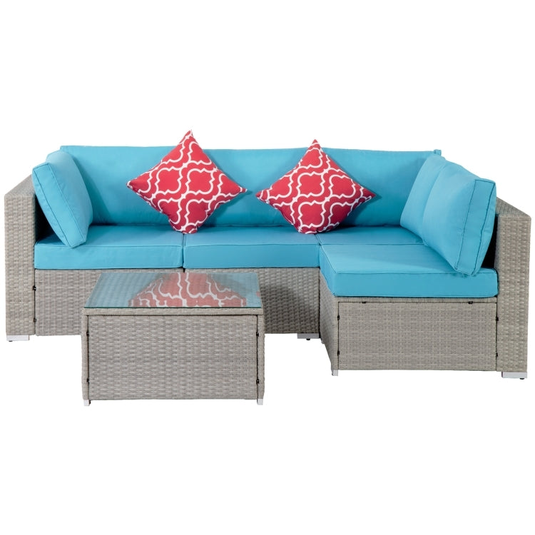[US Warehouse] 17 in 1 Outdoor Rattan Sectional Cushioned Free Combination Four-seat Sofa + CoffeeTable + 2 Pillows Furniture Set