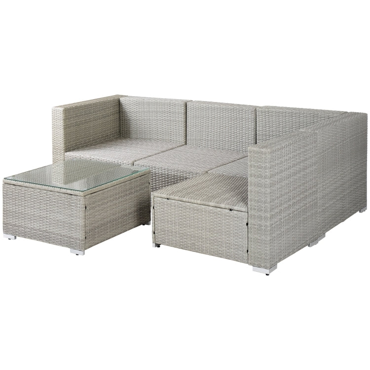 [US Warehouse] 17 in 1 Outdoor Rattan Sectional Cushioned Free Combination Four-seat Sofa + CoffeeTable + 2 Pillows Furniture Set