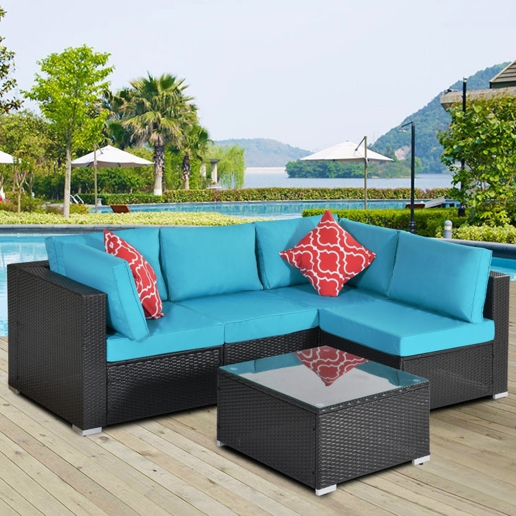 [US Warehouse] 17 in 1 Outdoor Rattan Sectional Cushioned Free Combination Four-seat Sofa + CoffeeTable + 2 Pillows Furniture Set
