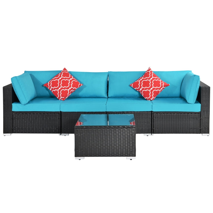 [US Warehouse] 17 in 1 Outdoor Rattan Sectional Cushioned Free Combination Four-seat Sofa + CoffeeTable + 2 Pillows Furniture Set