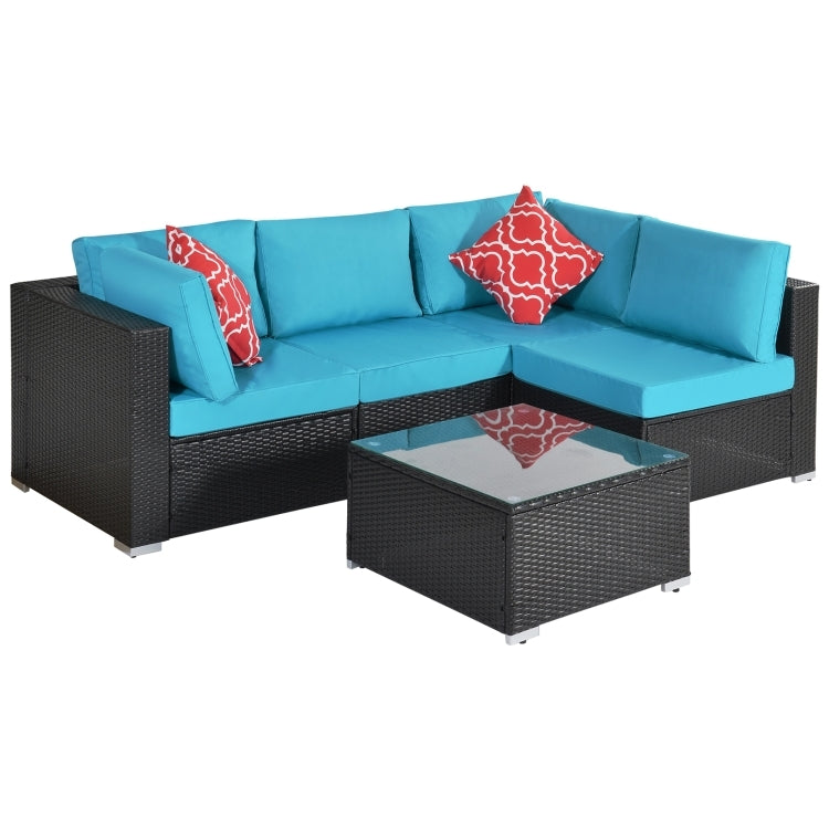 [US Warehouse] 17 in 1 Outdoor Rattan Sectional Cushioned Free Combination Four-seat Sofa + CoffeeTable + 2 Pillows Furniture Set