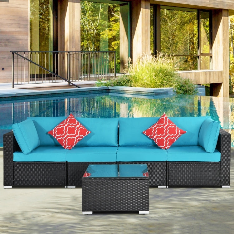 [US Warehouse] 17 in 1 Outdoor Rattan Sectional Cushioned Free Combination Four-seat Sofa + CoffeeTable + 2 Pillows Furniture Set