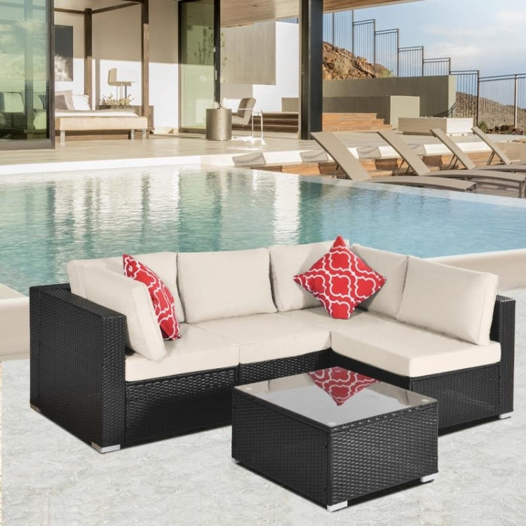 [US Warehouse] 17 in 1 Outdoor Rattan Sectional Cushioned Free Combination Four-seat Sofa + CoffeeTable + 2 Pillows Furniture Set