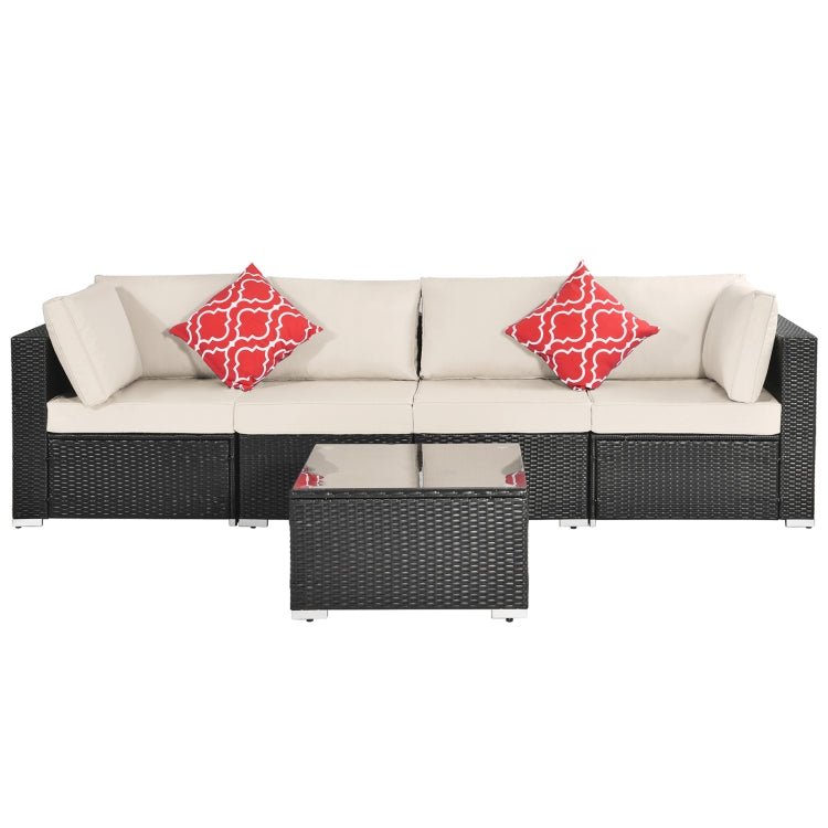 [US Warehouse] 17 in 1 Outdoor Rattan Sectional Cushioned Free Combination Four-seat Sofa + CoffeeTable + 2 Pillows Furniture Set