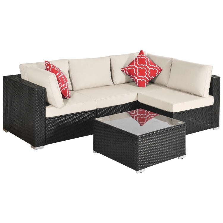 [US Warehouse] 17 in 1 Outdoor Rattan Sectional Cushioned Free Combination Four-seat Sofa + CoffeeTable + 2 Pillows Furniture Set