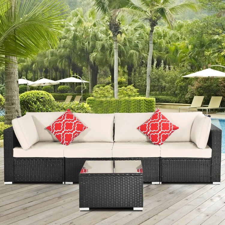 [US Warehouse] 17 in 1 Outdoor Rattan Sectional Cushioned Free Combination Four-seat Sofa + CoffeeTable + 2 Pillows Furniture Set