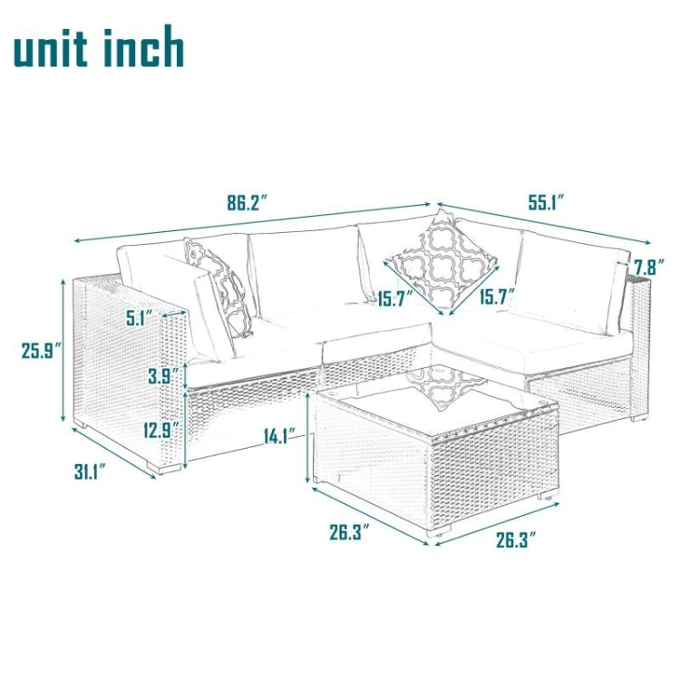 [US Warehouse] 17 in 1 Outdoor Rattan Sectional Cushioned Free Combination Four-seat Sofa + CoffeeTable + 2 Pillows Furniture Set