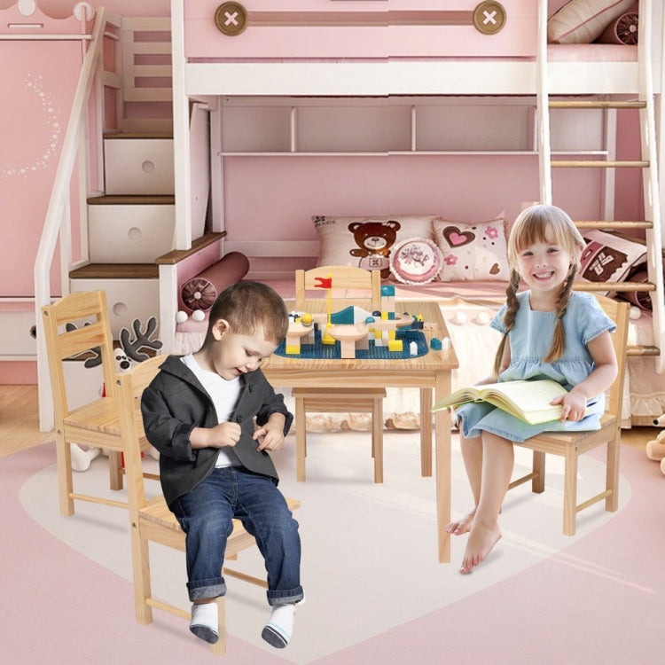 [US Warehouse] 5 in 1 Wooden Children Table and Chair Set, Table Size: 24 x 20 x 19 inch, Chair Size: 21.5 x 11.5 x 10.5 inch
