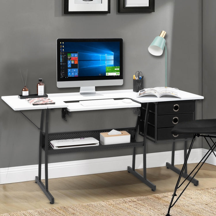 [US Warehouse] Liftable Sewing Table Computer Desk with Open Shelf & 3 Non-woven Drawers, Size: 153 x 74 x 60cm