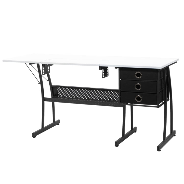 [US Warehouse] Liftable Sewing Table Computer Desk with Open Shelf & 3 Non-woven Drawers, Size: 153 x 74 x 60cm
