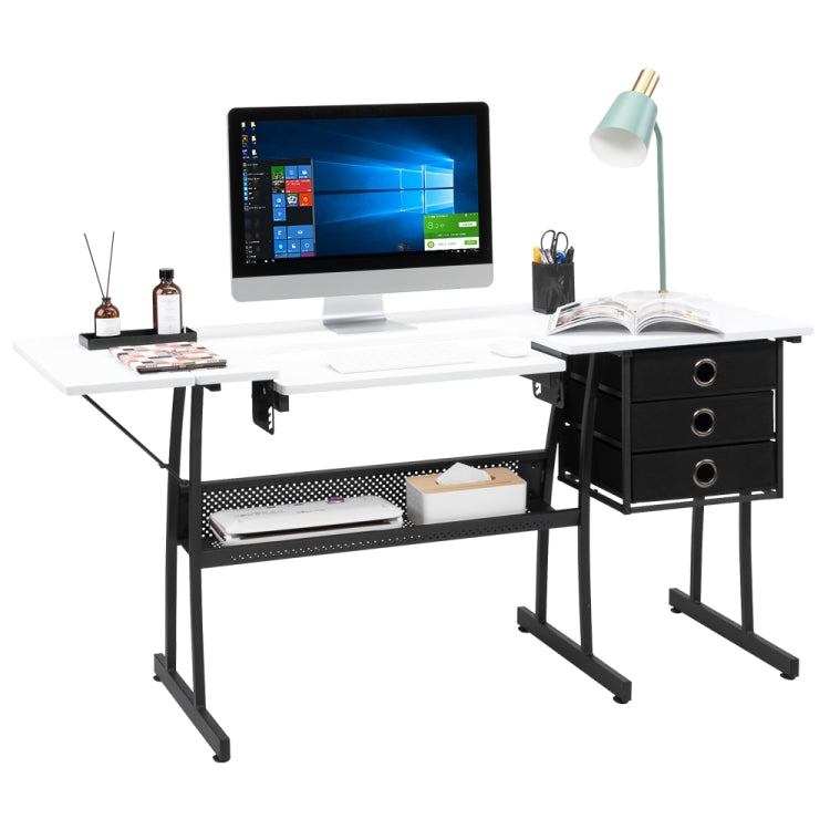 [US Warehouse] Liftable Sewing Table Computer Desk with Open Shelf & 3 Non-woven Drawers, Size: 153 x 74 x 60cm