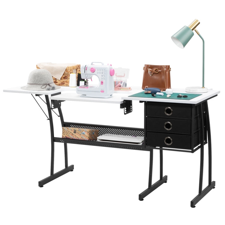 [US Warehouse] Liftable Sewing Table Computer Desk with Open Shelf & 3 Non-woven Drawers, Size: 153 x 74 x 60cm