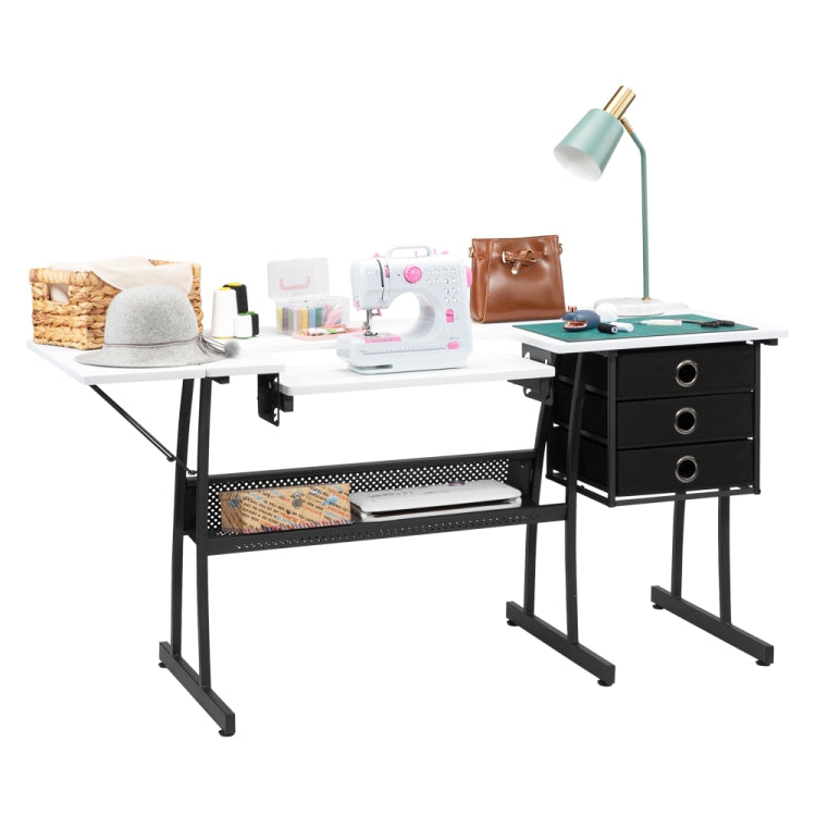[US Warehouse] Liftable Sewing Table Computer Desk with Open Shelf & 3 Non-woven Drawers, Size: 153 x 74 x 60cm