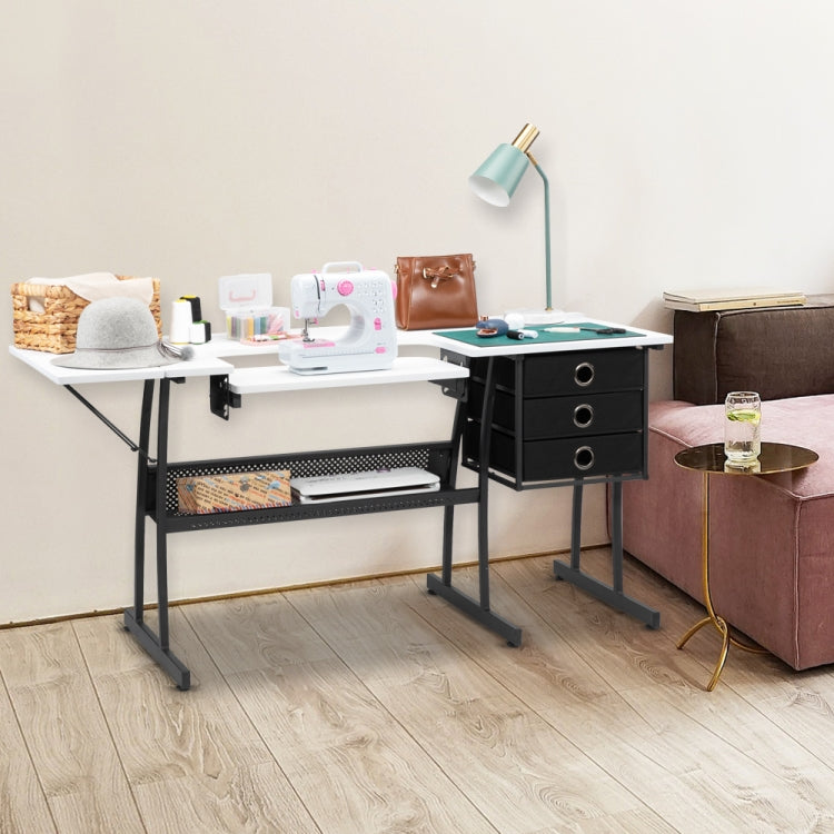 [US Warehouse] Liftable Sewing Table Computer Desk with Open Shelf & 3 Non-woven Drawers, Size: 153 x 74 x 60cm