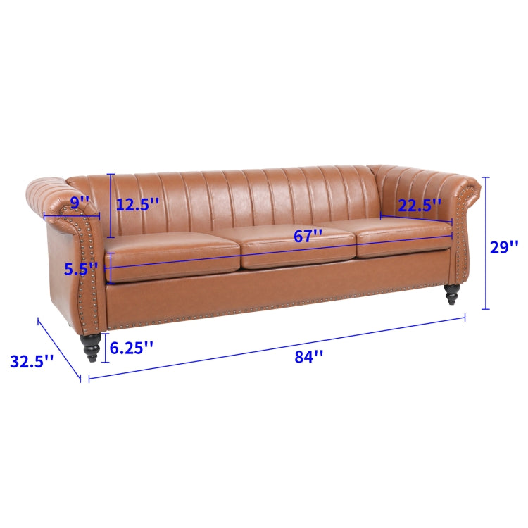 [US Warehouse] PU Leather Three-seat Sofa Chair, Size: 84 x 32.5 x 29 inch