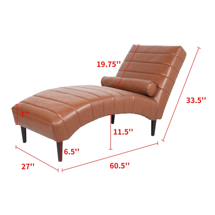 [US Warehouse] Artificial Leather Chaise Longue Single Recliner Sofa Chair with Lumbar Pillow, Size: 60.5 x 33.5 x 27 inch