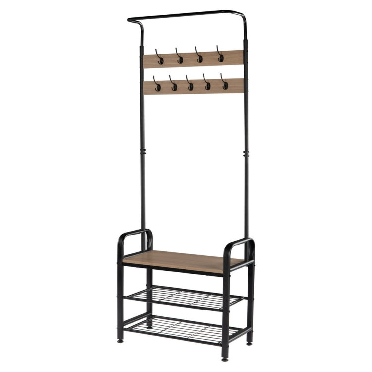 [US Warehouse] 2 in 1 Steel-wood Three-layer Shoes Rack with 9 Hooks, Size: 72.83 x 28.35 x 13.38 inch