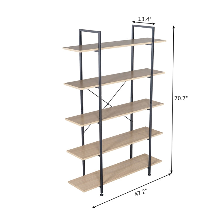 [US Warehouse] Household Steel-wood 5-layer Widened Bookshelf Storage Rack with X Cross Fixing Parts, Size: 70.7 x 47.2 x 13.4 inch