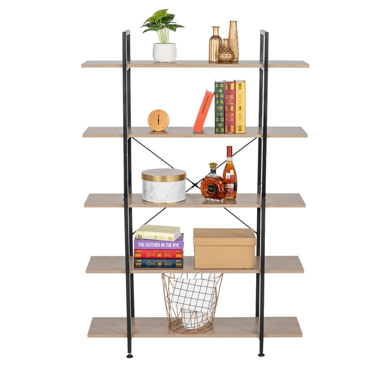 [US Warehouse] Household Steel-wood 5-layer Widened Bookshelf Storage Rack with X Cross Fixing Parts, Size: 70.7 x 47.2 x 13.4 inch