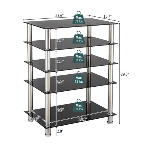 [US Warehouse] Simple Five-layer Tempered Glass TV Cabinet for TVs Below 60 inch