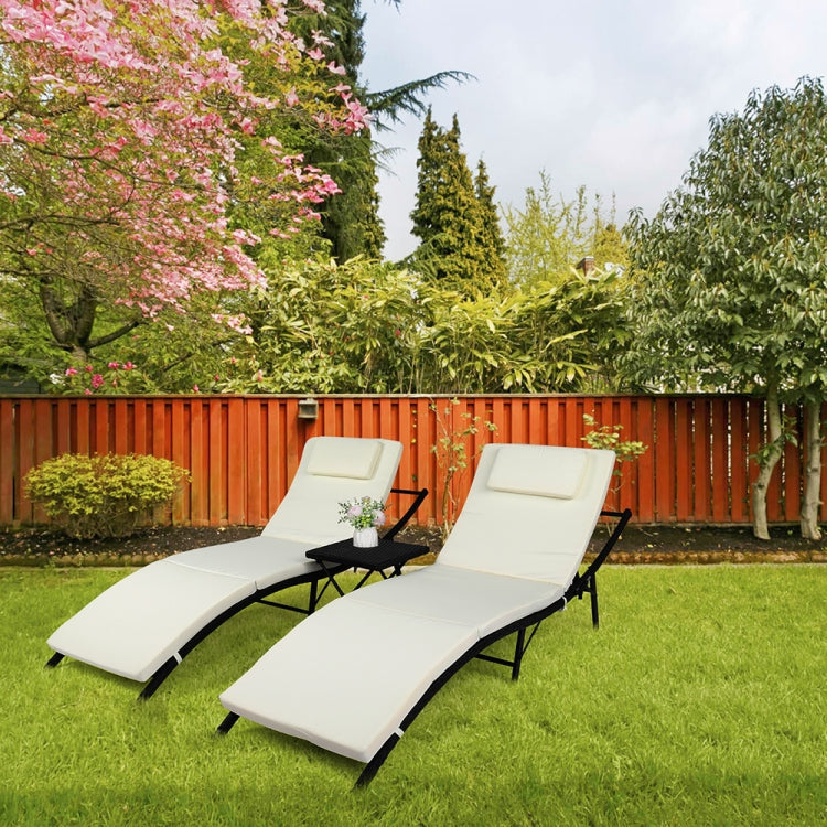 [US Warehouse] 3 in 1 Outdoor Foldable and Adjustable PE Rattan Recliner with Foldable Coffee Table Set