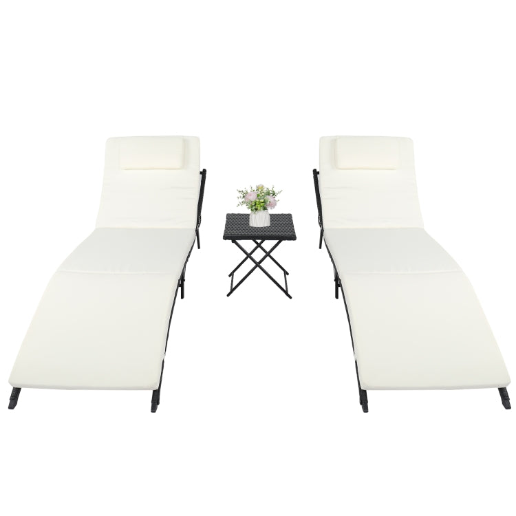 [US Warehouse] 3 in 1 Outdoor Foldable and Adjustable PE Rattan Recliner with Foldable Coffee Table Set
