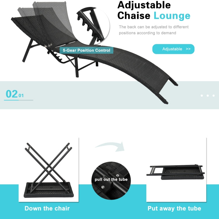 [US Warehouse] 3 in 1 Outdoor Foldable and Adjustable PE Rattan Recliner with Foldable Coffee Table Set