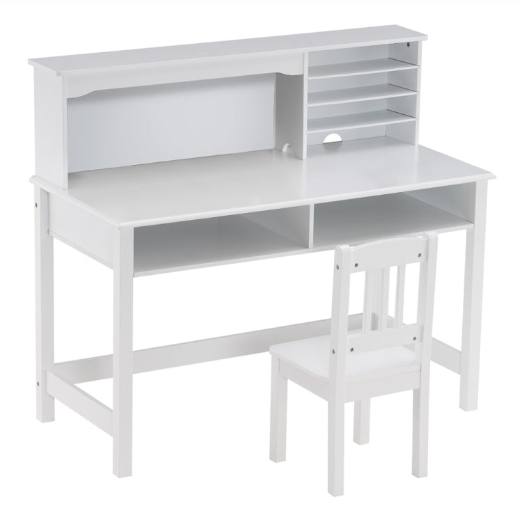 [US Warehouse] 2 in 1 A-style Painted Wooden Student Desk with Book Holder & Storage Shelf + Chair Set