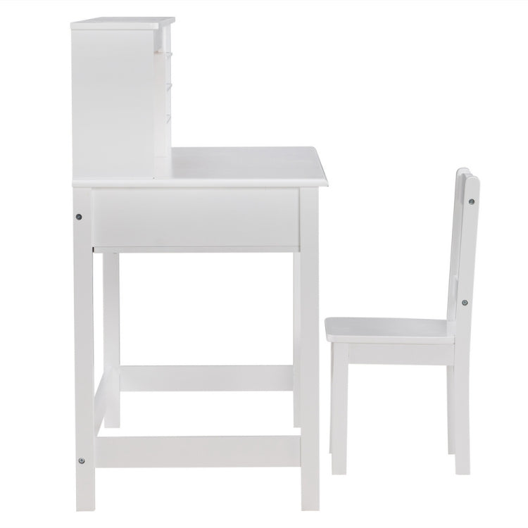 [US Warehouse] 2 in 1 A-style Painted Wooden Student Desk with Book Holder & Storage Shelf + Chair Set