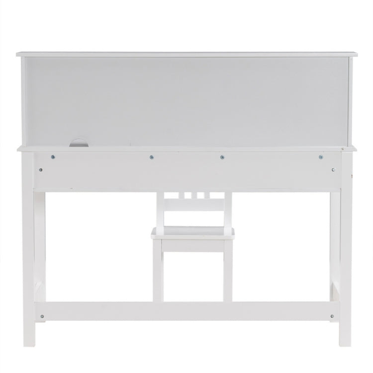 [US Warehouse] 2 in 1 A-style Painted Wooden Student Desk with Book Holder & Storage Shelf + Chair Set