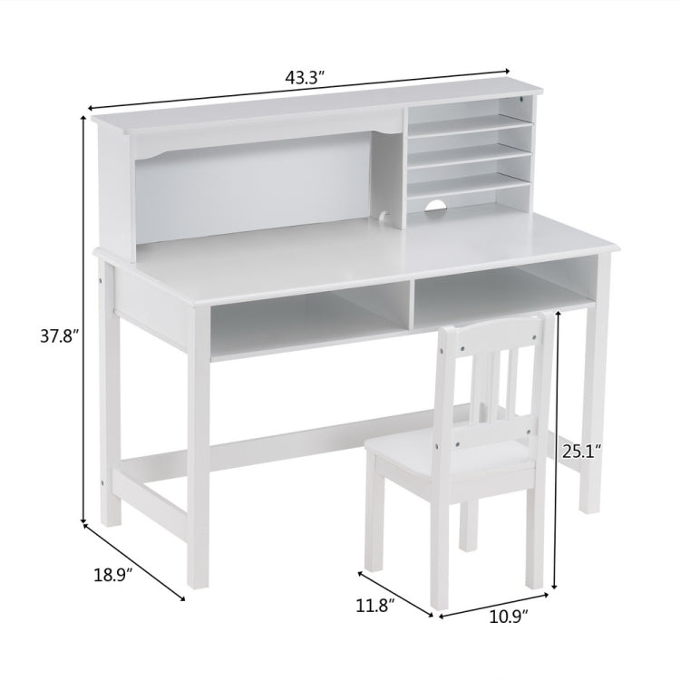 [US Warehouse] 2 in 1 A-style Painted Wooden Student Desk with Book Holder & Storage Shelf + Chair Set