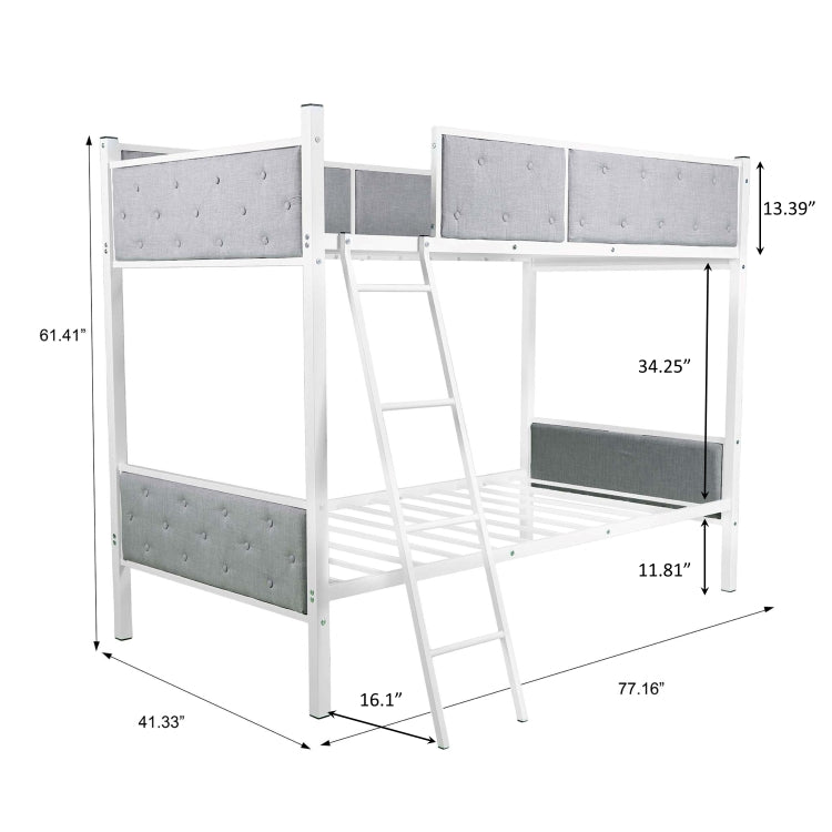 [US Warehouse] Household Twin Bunk Bed with Ladder (Grey)